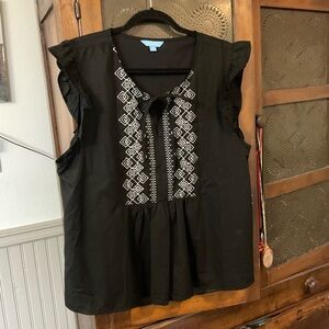 Draper James RSVP Black Embroidered Top XL